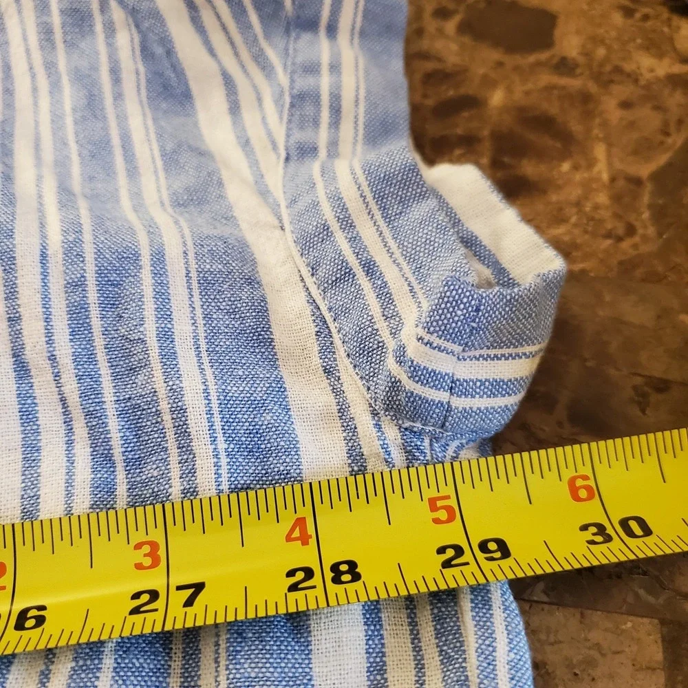 Lane‎ Bryant sz 16 Linen blend Popover Top short slv stripes beach resort summer
